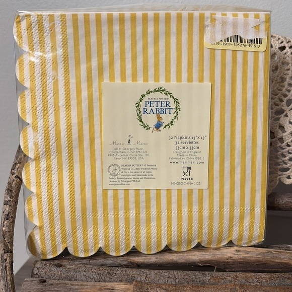 NEW MERI MERI PETER RABBIT HOP LITTLE RABBIT HOP HOP HOP 13 X 13 NAPKINS - Picture 2 of 6